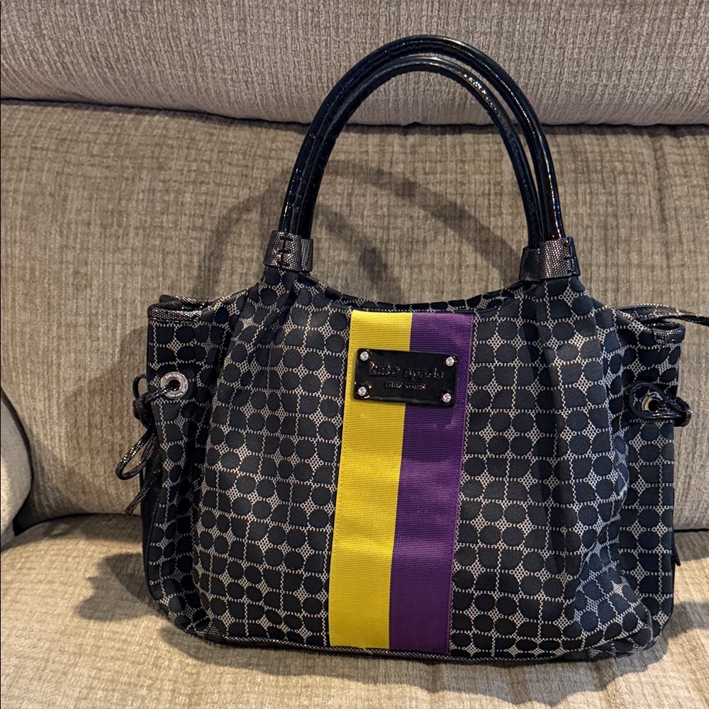 Kate Spade NY Black and white pattern with yellow & purple, stripe YellowSatchel